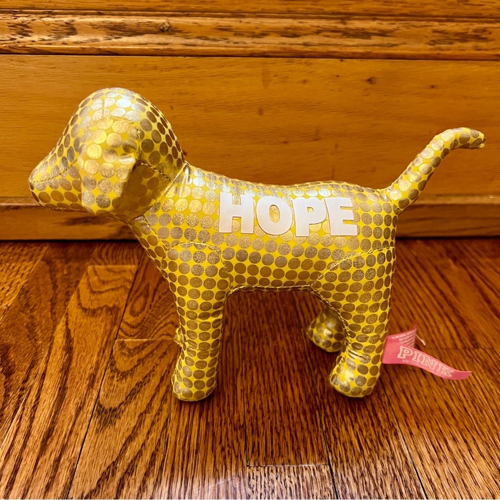 Victoria's Secret PINK Y2K Plush Mini Dog HOPE Yellow Metallic Gold Polka Dots
